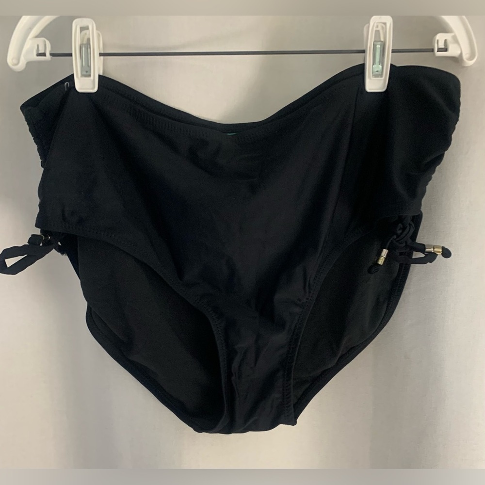 Catalina Plus Size Black Bikini Swim Bottoms, Gathered Seams; Size XL (16-18)